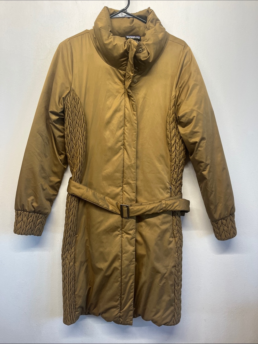 Patagonia Sasha Goose Down Gold Parka Belted Knee Length Size Medium